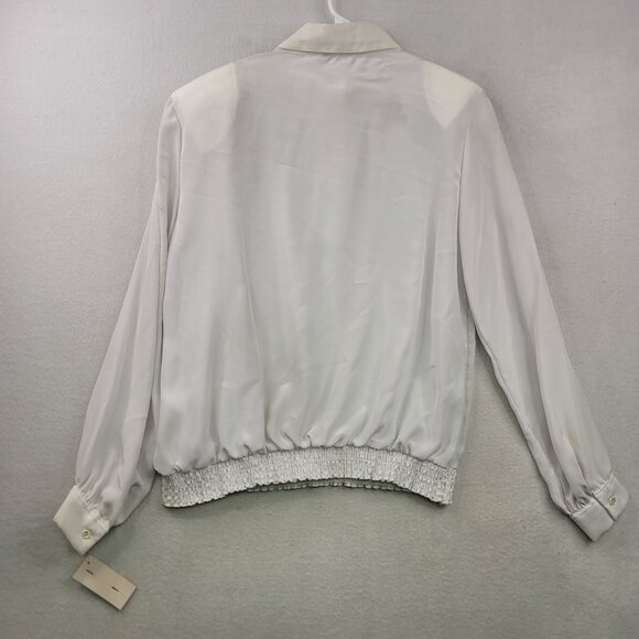 VTG Gailord White Sz 8 Lg-Slve Blouse Placket Button Front Smocked Hem *callout - Picture 10 of 12